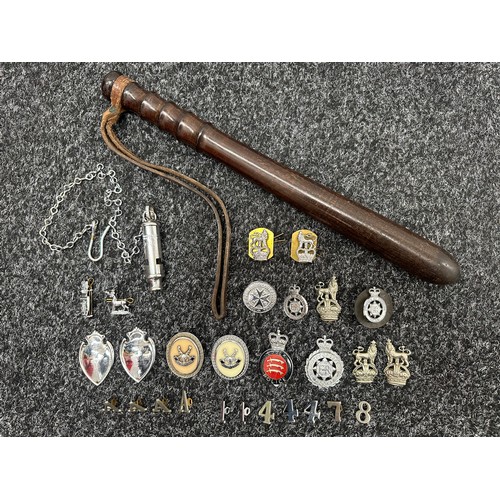 2408 - A collection of British Police badges and insignia, 1940 dated Police Whistle & Chain and a British ... 