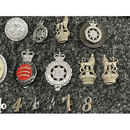 2408 - A collection of British Police badges and insignia, 1940 dated Police Whistle & Chain and a British ... 