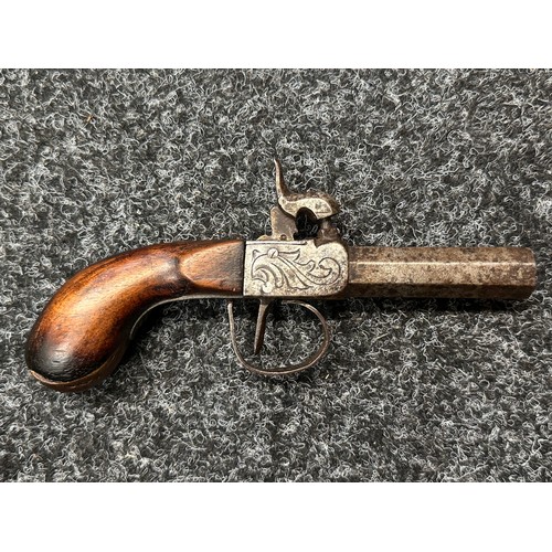 2410 - Percussion Cap Pistol with Octagonal barrel 63mm in length. Bore approx. 13mm. French St. Etienne Pr... 