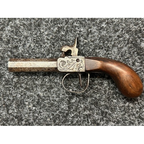 2410 - Percussion Cap Pistol with Octagonal barrel 63mm in length. Bore approx. 13mm. French St. Etienne Pr... 