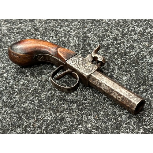 2410 - Percussion Cap Pistol with Octagonal barrel 63mm in length. Bore approx. 13mm. French St. Etienne Pr... 