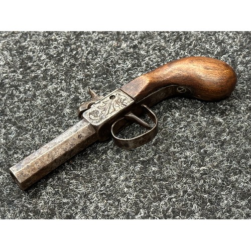 2410 - Percussion Cap Pistol with Octagonal barrel 63mm in length. Bore approx. 13mm. French St. Etienne Pr... 