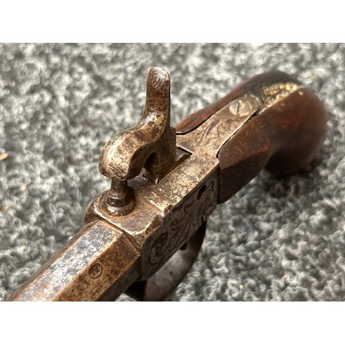 2410 - Percussion Cap Pistol with Octagonal barrel 63mm in length. Bore approx. 13mm. French St. Etienne Pr... 