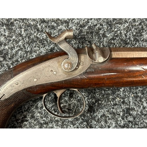 2411 - Percussion Cap Pistol with octagonal Damascus barrel 128mm in length, engraved with maker mark 