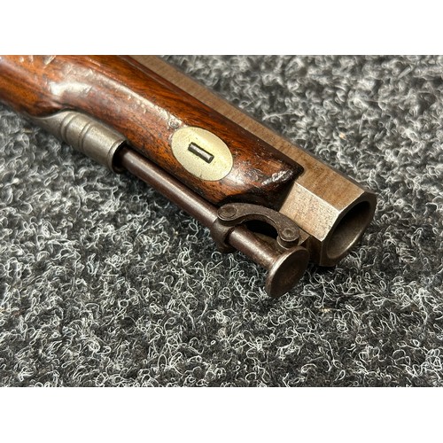 2411 - Percussion Cap Pistol with octagonal Damascus barrel 128mm in length, engraved with maker mark 