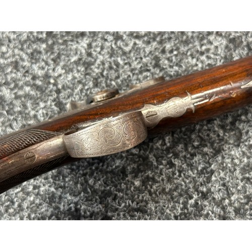 2411 - Percussion Cap Pistol with octagonal Damascus barrel 128mm in length, engraved with maker mark 