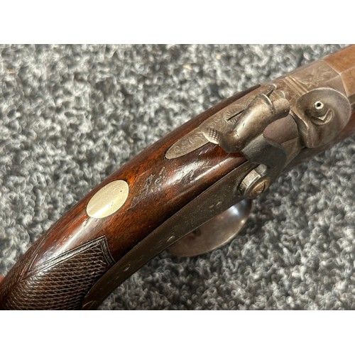 2411 - Percussion Cap Pistol with octagonal Damascus barrel 128mm in length, engraved with maker mark 