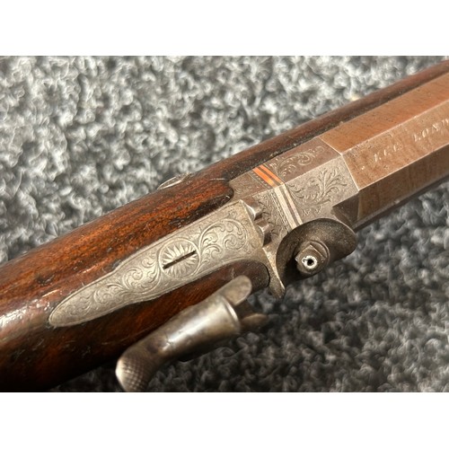 2411 - Percussion Cap Pistol with octagonal Damascus barrel 128mm in length, engraved with maker mark 