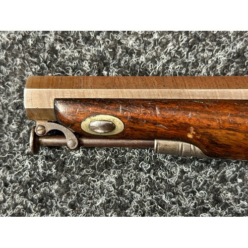 2411 - Percussion Cap Pistol with octagonal Damascus barrel 128mm in length, engraved with maker mark 