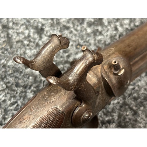 2413 - Double Barrel Percussion Cap 40 Bore Pistol with 100mm long barrels. Double trigger. Working action ... 