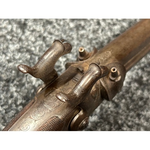 2413 - Double Barrel Percussion Cap 40 Bore Pistol with 100mm long barrels. Double trigger. Working action ... 