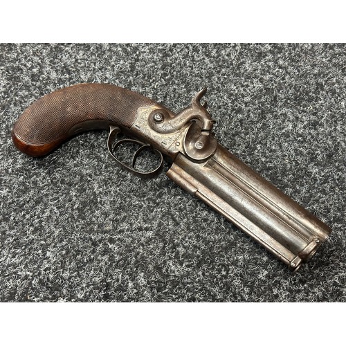 2413 - Double Barrel Percussion Cap 40 Bore Pistol with 100mm long barrels. Double trigger. Working action ... 