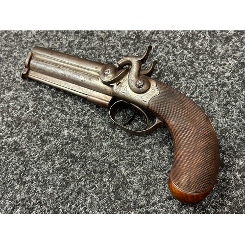 2413 - Double Barrel Percussion Cap 40 Bore Pistol with 100mm long barrels. Double trigger. Working action ... 