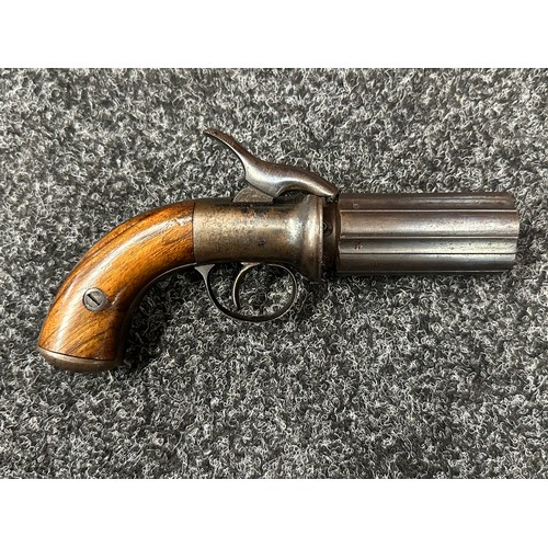 2414 - Pepperbox Percussion Cap Pistol with six 72mm long barrels, Birmingham Proof marked. No makers mark.... 