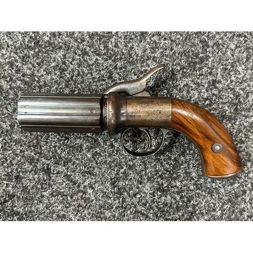 2414 - Pepperbox Percussion Cap Pistol with six 72mm long barrels, Birmingham Proof marked. No makers mark.... 