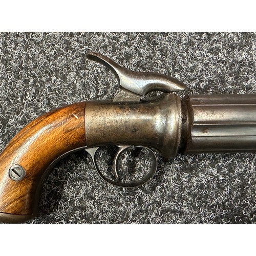 2414 - Pepperbox Percussion Cap Pistol with six 72mm long barrels, Birmingham Proof marked. No makers mark.... 