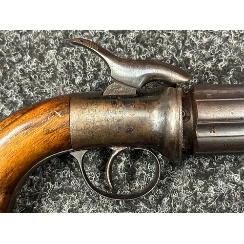 2414 - Pepperbox Percussion Cap Pistol with six 72mm long barrels, Birmingham Proof marked. No makers mark.... 