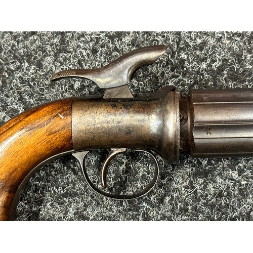 2414 - Pepperbox Percussion Cap Pistol with six 72mm long barrels, Birmingham Proof marked. No makers mark.... 