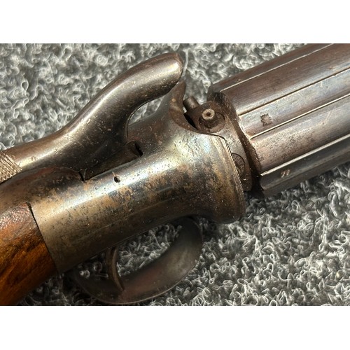 2414 - Pepperbox Percussion Cap Pistol with six 72mm long barrels, Birmingham Proof marked. No makers mark.... 