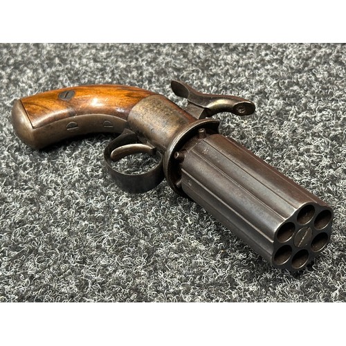 2414 - Pepperbox Percussion Cap Pistol with six 72mm long barrels, Birmingham Proof marked. No makers mark.... 