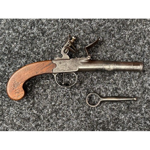 2415 - Flintlock Pistol with 60mm long barrel, bore approx. 11mm. Maker marked to lock 