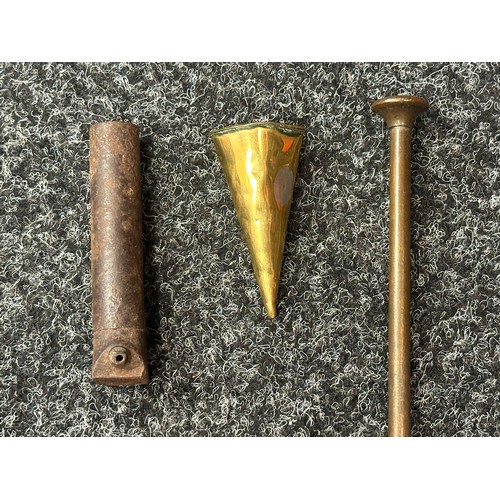 2424 - A collection of Bullet Moulds, Oil Can, Tools, Percussion Cap tins, etc