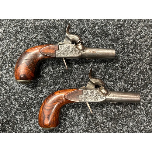 2425 - Pair of Belgian Percussion Cap Pocket Pistols with 41mm long barrels. Bore approx. 10mm. Both hold a... 