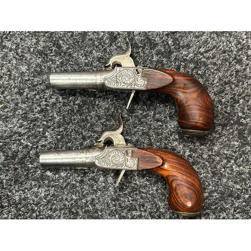 2425 - Pair of Belgian Percussion Cap Pocket Pistols with 41mm long barrels. Bore approx. 10mm. Both hold a... 