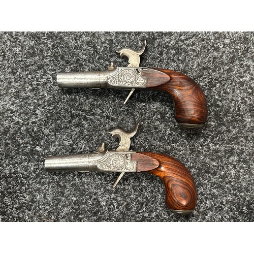 2425 - Pair of Belgian Percussion Cap Pocket Pistols with 41mm long barrels. Bore approx. 10mm. Both hold a... 