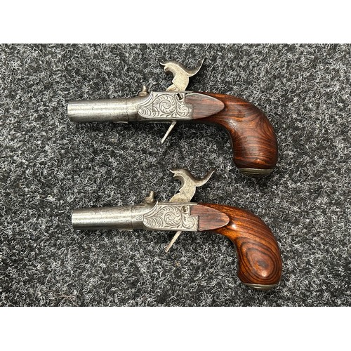 2425 - Pair of Belgian Percussion Cap Pocket Pistols with 41mm long barrels. Bore approx. 10mm. Both hold a... 