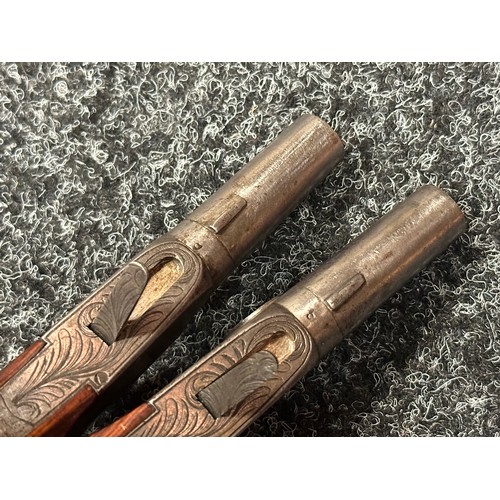 2425 - Pair of Belgian Percussion Cap Pocket Pistols with 41mm long barrels. Bore approx. 10mm. Both hold a... 