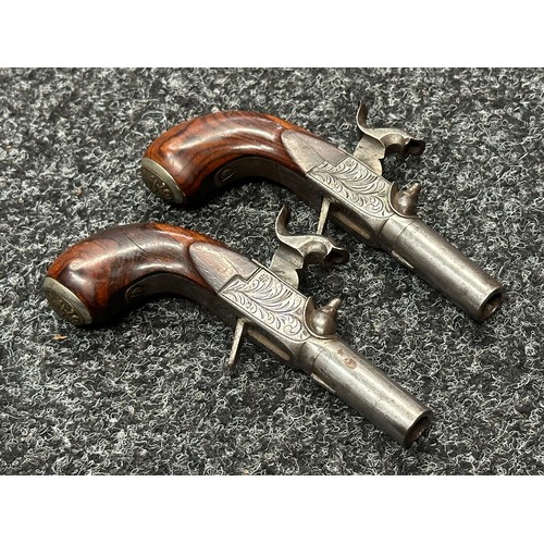 2425 - Pair of Belgian Percussion Cap Pocket Pistols with 41mm long barrels. Bore approx. 10mm. Both hold a... 