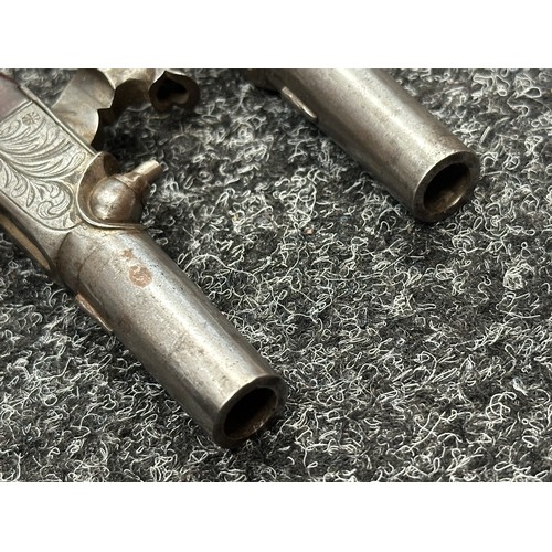 2425 - Pair of Belgian Percussion Cap Pocket Pistols with 41mm long barrels. Bore approx. 10mm. Both hold a... 