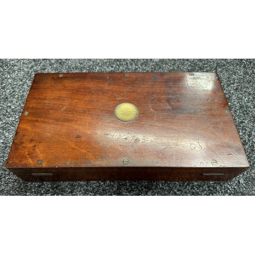 2426 - Wooden Pistol Box with brass plaque to lid engraved to 