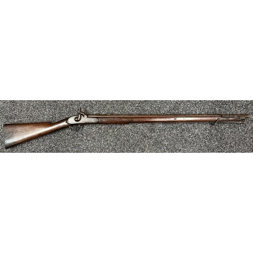 2431 - Percussion Cap Rifled Musket with 795mm long browned Damasus barrel, bore approx. 14mm. Fitted with ... 