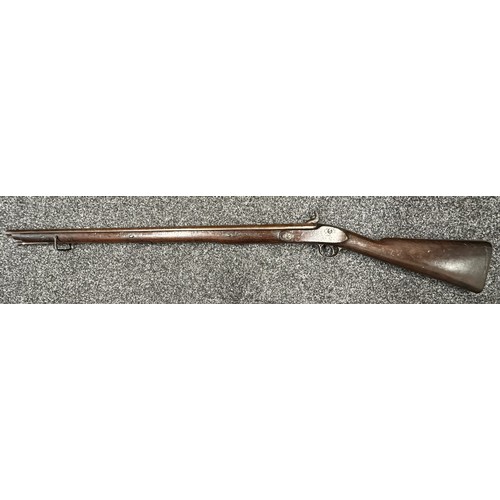 2431 - Percussion Cap Rifled Musket with 795mm long browned Damasus barrel, bore approx. 14mm. Fitted with ... 