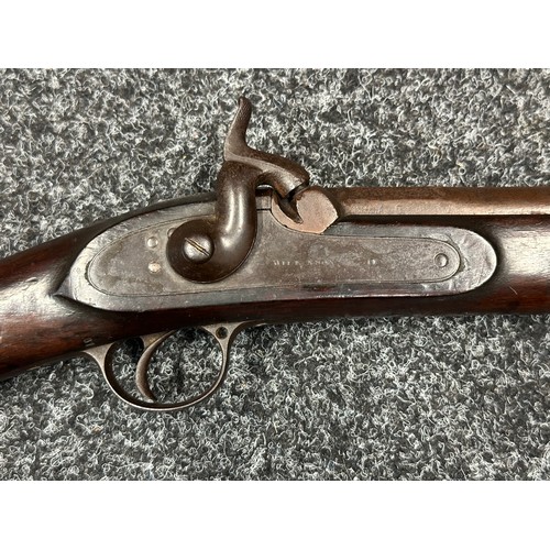 2431 - Percussion Cap Rifled Musket with 795mm long browned Damasus barrel, bore approx. 14mm. Fitted with ... 