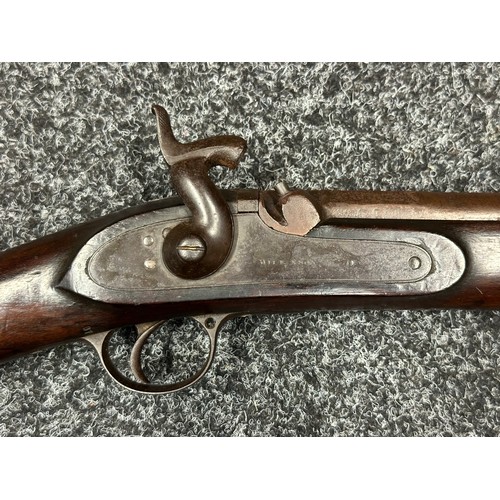 2431 - Percussion Cap Rifled Musket with 795mm long browned Damasus barrel, bore approx. 14mm. Fitted with ... 