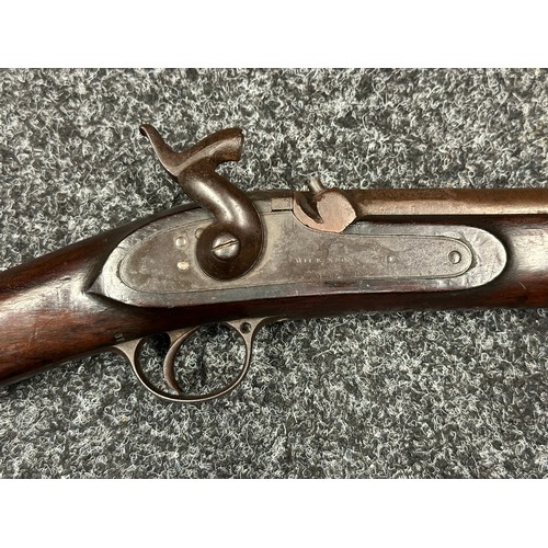 2431 - Percussion Cap Rifled Musket with 795mm long browned Damasus barrel, bore approx. 14mm. Fitted with ... 