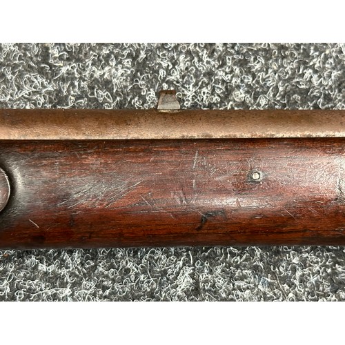 2431 - Percussion Cap Rifled Musket with 795mm long browned Damasus barrel, bore approx. 14mm. Fitted with ... 