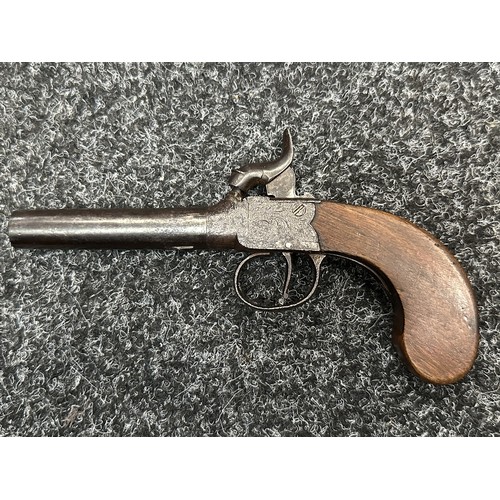 2433 - Percussion Cap Pistol with 75mm long barrel. Bore approx. 10mm. English Proof marks. No makers mark.... 