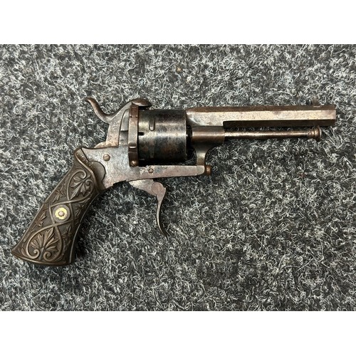 2434 - Pin Fire 6 Shot Revolver with 7mm bore. Barrel length 81mm. Working double action. Folding trigger. ... 