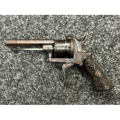 2434 - Pin Fire 6 Shot Revolver with 7mm bore. Barrel length 81mm. Working double action. Folding trigger. ... 