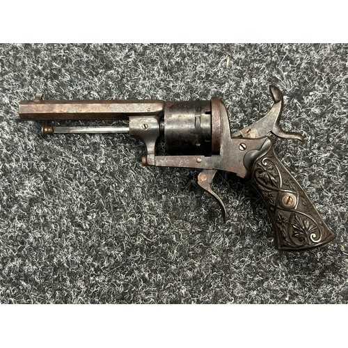 2434 - Pin Fire 6 Shot Revolver with 7mm bore. Barrel length 81mm. Working double action. Folding trigger. ... 