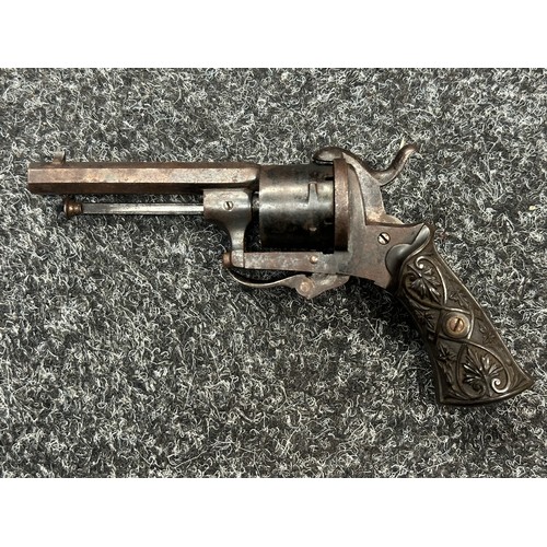 2434 - Pin Fire 6 Shot Revolver with 7mm bore. Barrel length 81mm. Working double action. Folding trigger. ... 