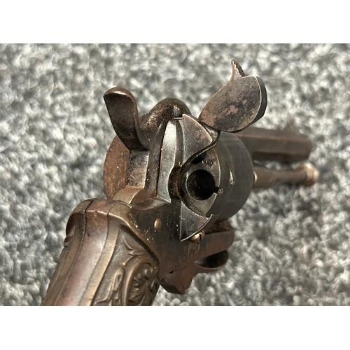 2434 - Pin Fire 6 Shot Revolver with 7mm bore. Barrel length 81mm. Working double action. Folding trigger. ... 