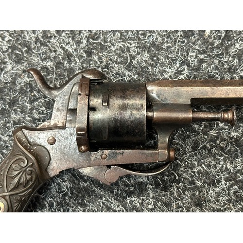 2434 - Pin Fire 6 Shot Revolver with 7mm bore. Barrel length 81mm. Working double action. Folding trigger. ... 