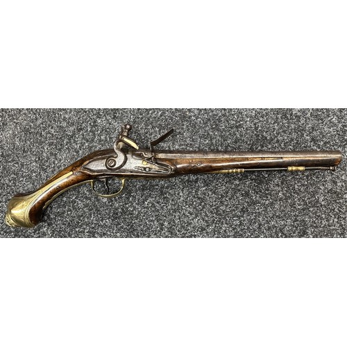 2436 - Flintlock Pistol with 285mm long barrel, bore approx. 16mm. Lock is signed but hard to read. Working... 