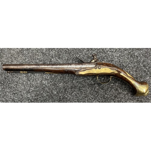 2436 - Flintlock Pistol with 285mm long barrel, bore approx. 16mm. Lock is signed but hard to read. Working... 