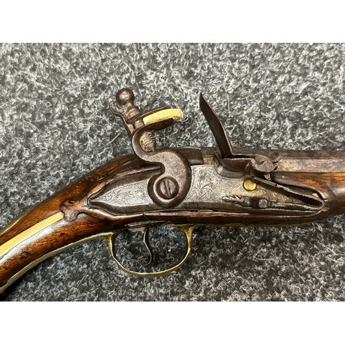 2436 - Flintlock Pistol with 285mm long barrel, bore approx. 16mm. Lock is signed but hard to read. Working... 